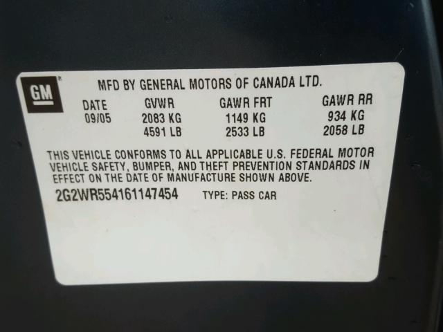 2G2WR554161147454 - 2006 PONTIAC GRAND PRIX TEAL photo 10