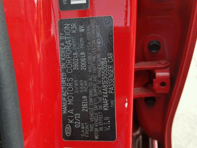 KNAFX4A81E5050284 - 2014 KIA FORTE EX RED photo 10