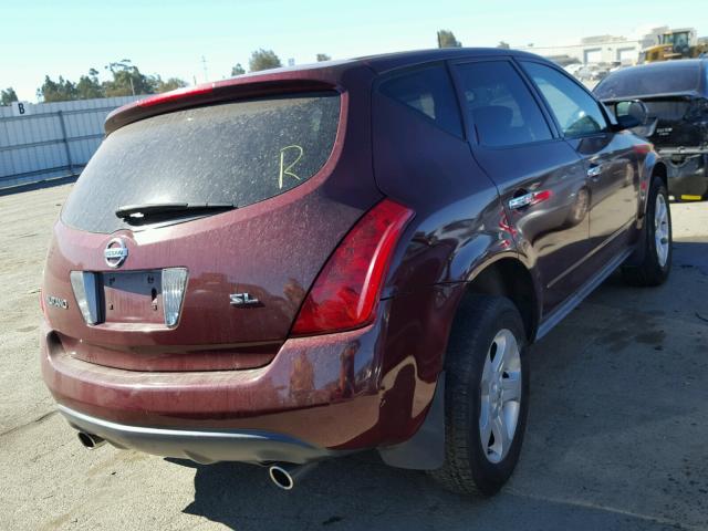 JN8AZ08T95W323982 - 2005 NISSAN MURANO SL BURGUNDY photo 4