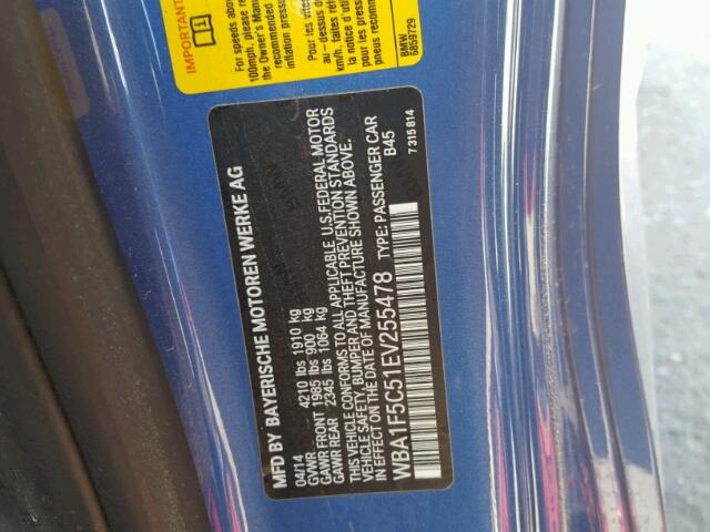 WBA1F5C51EV255478 - 2014 BMW 228 I BLUE photo 10