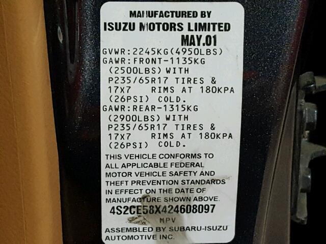 4S2CE58X424608097 - 2002 ISUZU AXIOM XS Boz foto 10