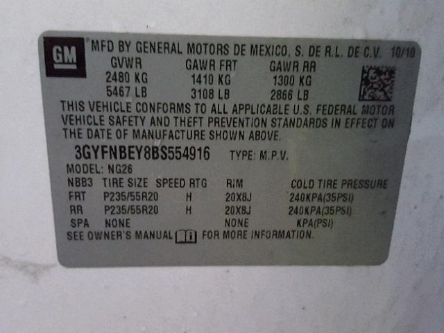 3GYFNBEY8BS554916 - 2011 CADILLAC SRX PERFOR 白色 照片 10