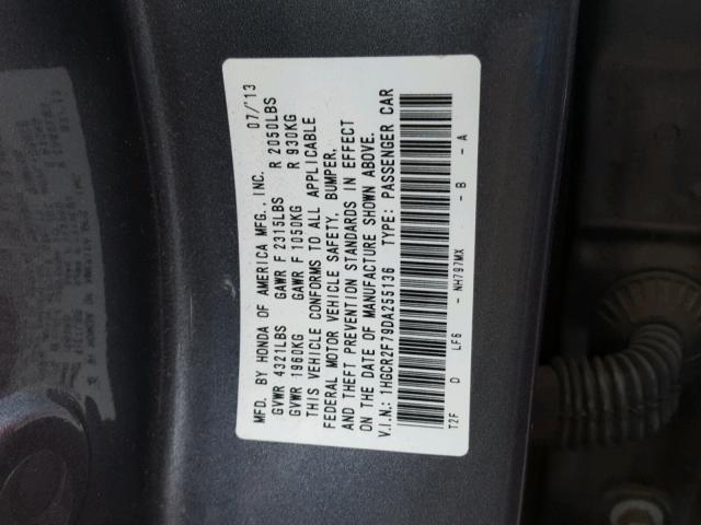 1HGCR2F79DA255136 - 2013 HONDA ACCORD EX GRAY photo 10