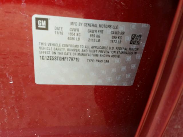 1G1ZE5ST0HF179719 - 2017 CHEVROLET MALIBU LT RED photo 10