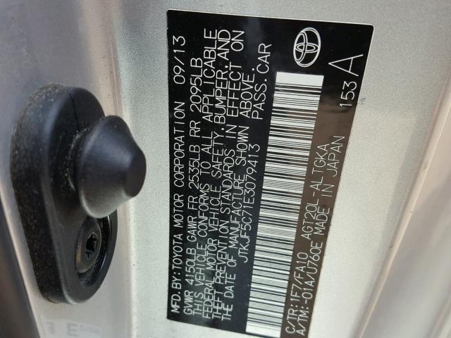 JTKJF5C71E3079413 - 2014 TOYOTA SCION TC 银色 照片 10