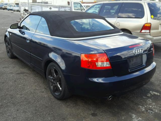 WAUAT48H33K014428 - 2003 AUDI A4 3.0 CAB BLUE photo 3