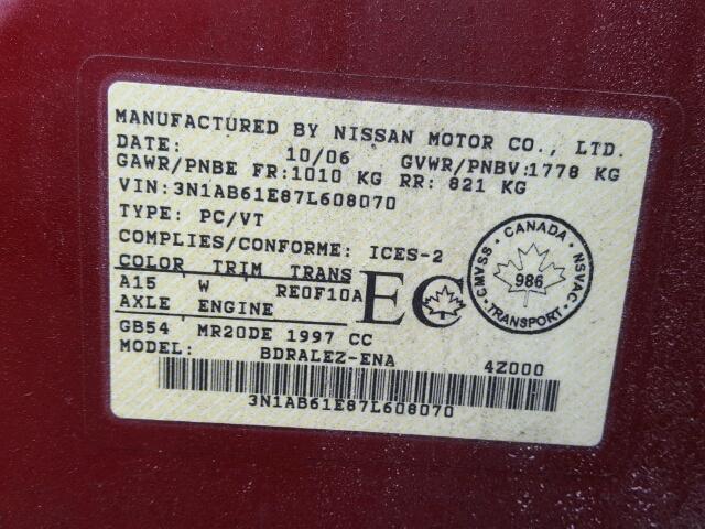 3N1AB61E87L608070 - 2007 NISSAN SENTRA 2.0 RED photo 10