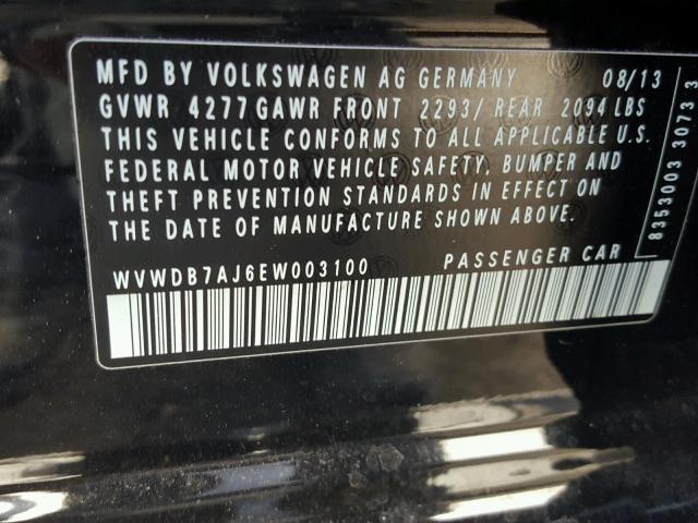 WVWDB7AJ6EW003100 - 2014 VOLKSWAGEN GOLF 黑色 照片 10