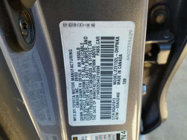 2T1KR32E54C218598 - 2004 TOYOTA MATRIX 银色 照片 10