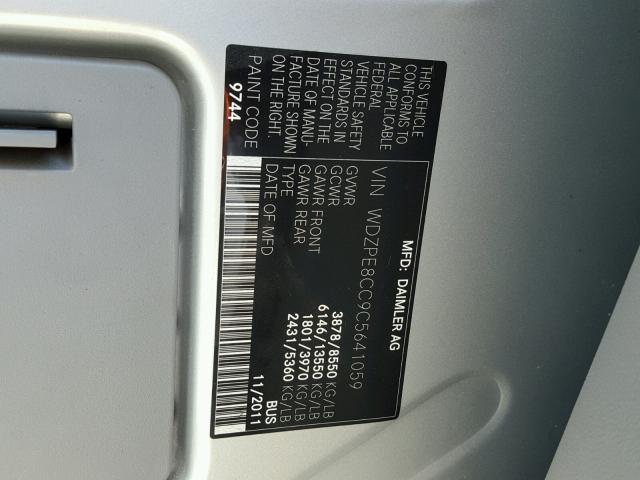 WDZPE8CC9C5641059 - 2012 MERCEDES-BENZ SPRINTER 2 SILVER photo 10