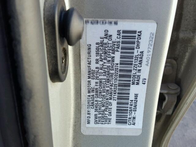 2T1KR32E13C022074 - 2003 TOYOTA MATRIX SILVER photo 10