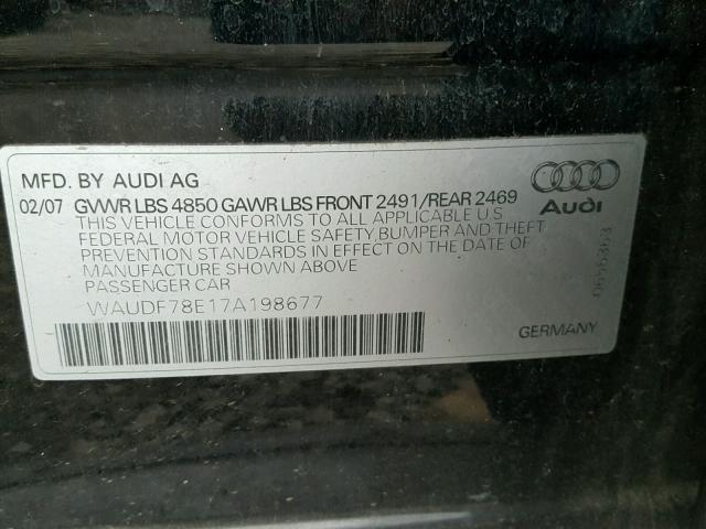 WAUDF78E17A198677 - 2007 AUDI A4 2.0T QU BLACK photo 10