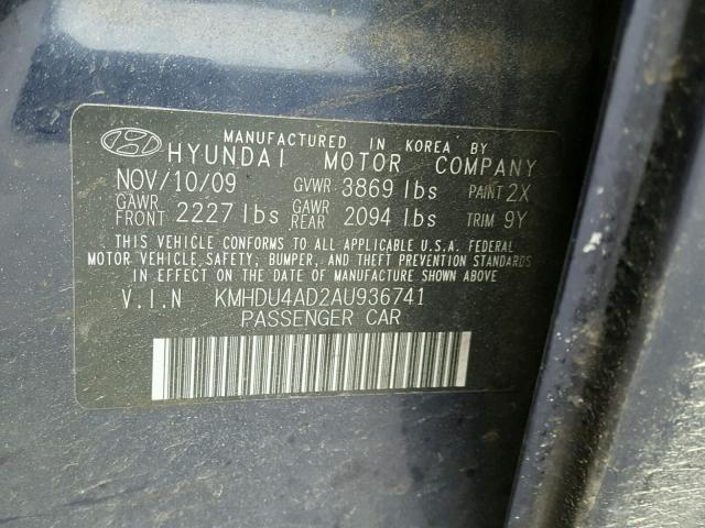 KMHDU4AD2AU936741 - 2010 HYUNDAI ELANTRA BL BLUE photo 10