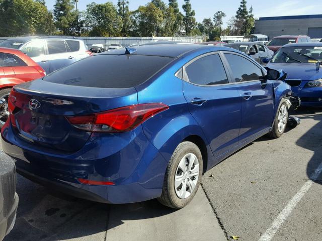 5NPDH4AE5GH786273 - 2016 HYUNDAI ELANTRA SE BLUE photo 4