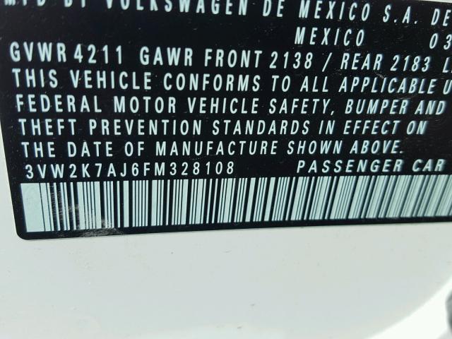 3VW2K7AJ6FM328108 - 2015 VOLKSWAGEN JETTA BASE 白色 照片 10