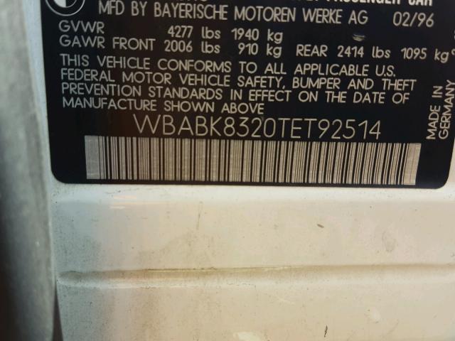 WBABK8320TET92514 - 1996 BMW 328 IC AUT WHITE photo 10