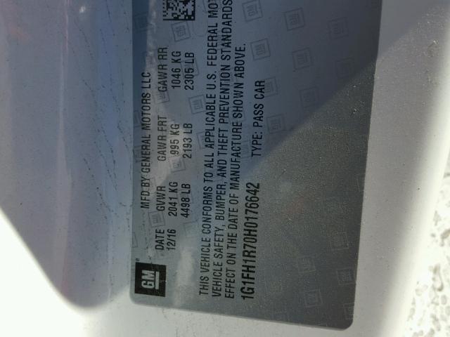 1G1FH1R70H0176642 - 2017 CHEVROLET CAMARO SS Blanco foto 10