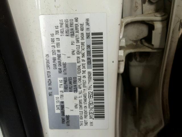 JM1DE1HZ7B0115502 - 2011 MAZDA MAZDA2 WHITE photo 10