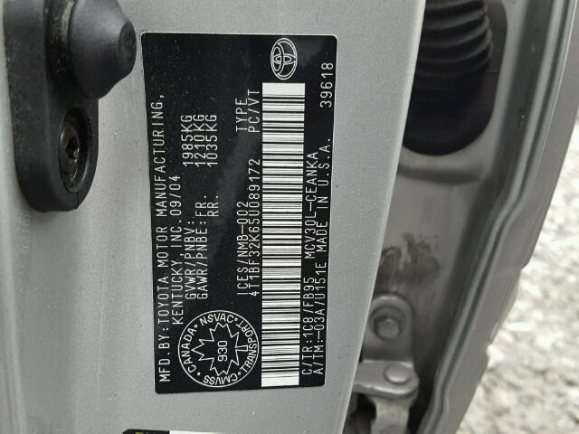 4T1BF32K65U089172 - 2005 TOYOTA CAMRY LE SILVER photo 10