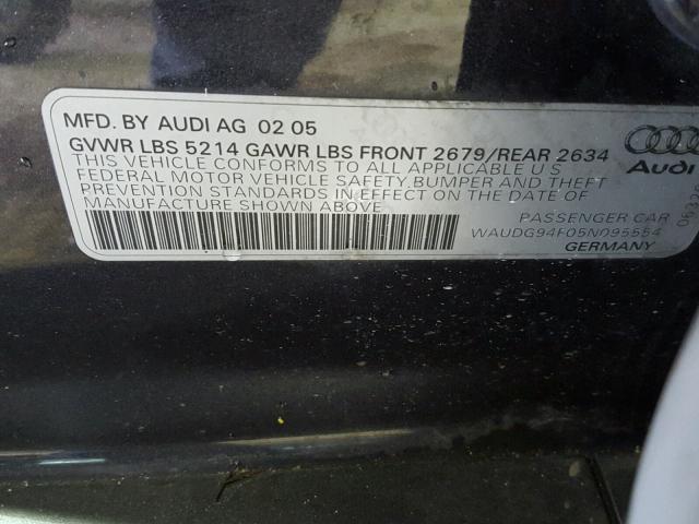 WAUDG94F05N095554 - 2005 AUDI A6 3.2 QUA GRAY photo 10