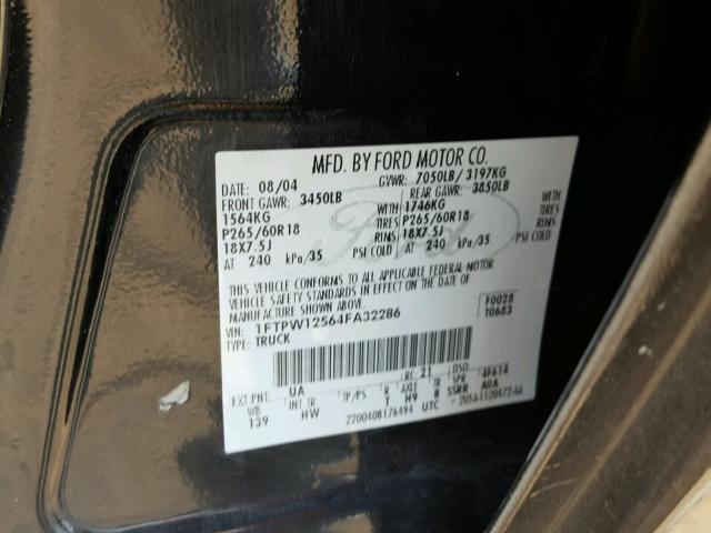 1FTPW12564FA32286 - 2004 FORD F150 SUPER BLACK photo 10