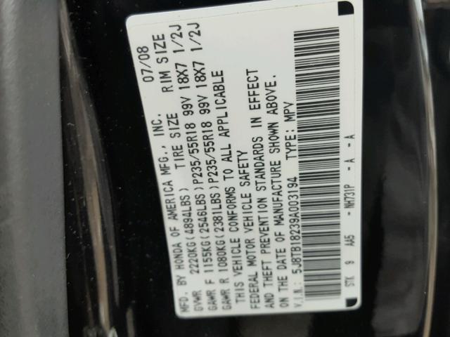 5J8TB18239A003194 - 2009 ACURA RDX BLACK photo 10