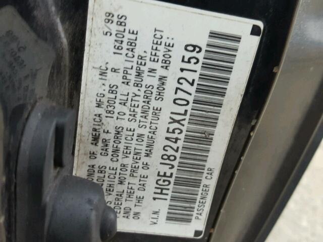 1HGEJ8245XL072159 - 1999 HONDA CIVIC EX ლურჯი ფოტო 10