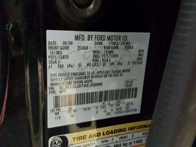 5LMJJ2J57AEJ02688 - 2010 LINCOLN NAVIGATOR 黑色 照片 10