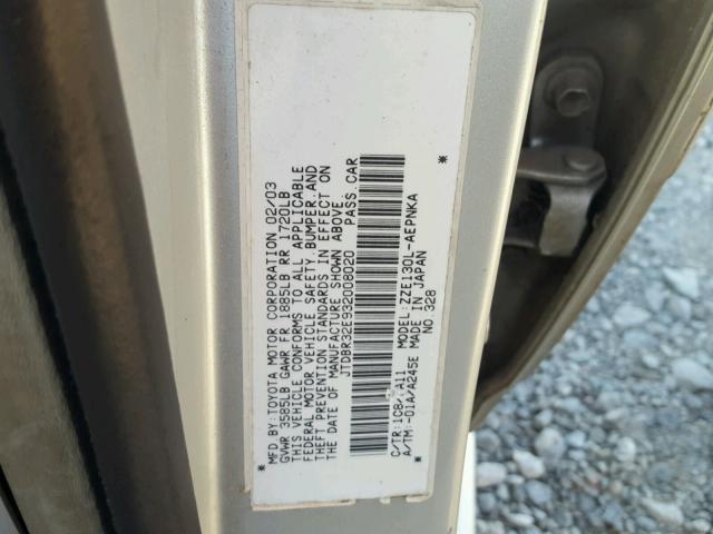 JTDBR32E932008020 - 2003 TOYOTA COROLLA CE SILVER photo 10