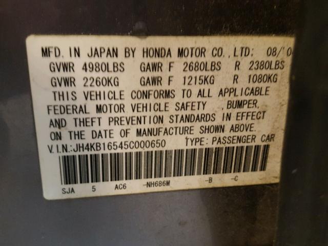 JH4KB16545C000650 - 2005 ACURA RL Boz foto 10
