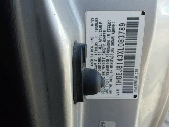 1HGEJ8143XL083789 - 1999 HONDA CIVIC EX 银色 照片 10