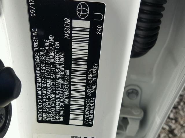 NMTKHMBX1JR036568 - 2018 TOYOTA C-HR XLE WHITE photo 10