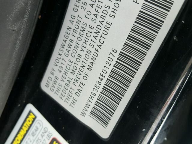 WVWYH63B84E012076 - 2004 VOLKSWAGEN PASSAT GLX BLACK photo 10