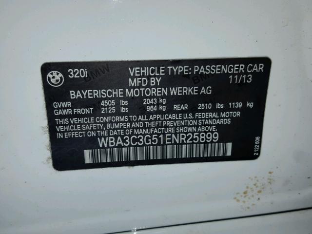 WBA3C3G51ENR25899 - 2014 BMW 320 I WHITE photo 10