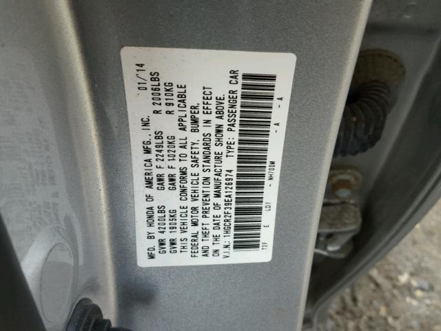 1HGCR2F39EA126974 - 2014 HONDA ACCORD LX SILVER photo 10