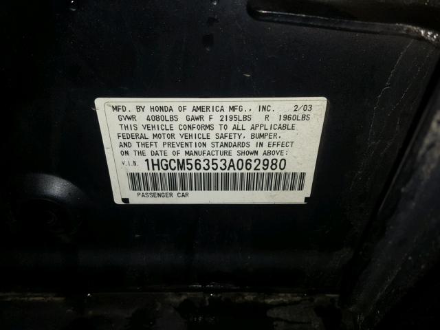 1HGCM56353A062980 - 2003 HONDA ACCORD LX GRAY photo 10