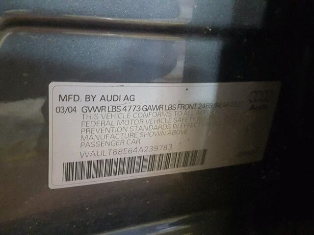 WAULT68E64A239783 - 2004 AUDI A4 3.0 QUA SILVER photo 10