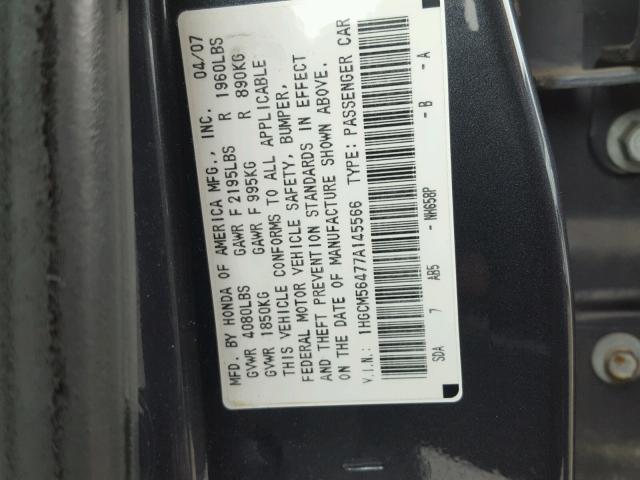 1HGCM56477A145566 - 2007 HONDA ACCORD LX GRAY photo 10