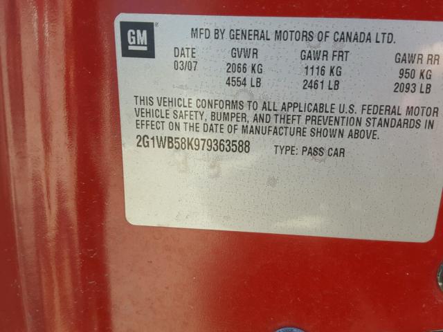 2G1WB58K979363588 - 2007 CHEVROLET IMPALA LS RED photo 10