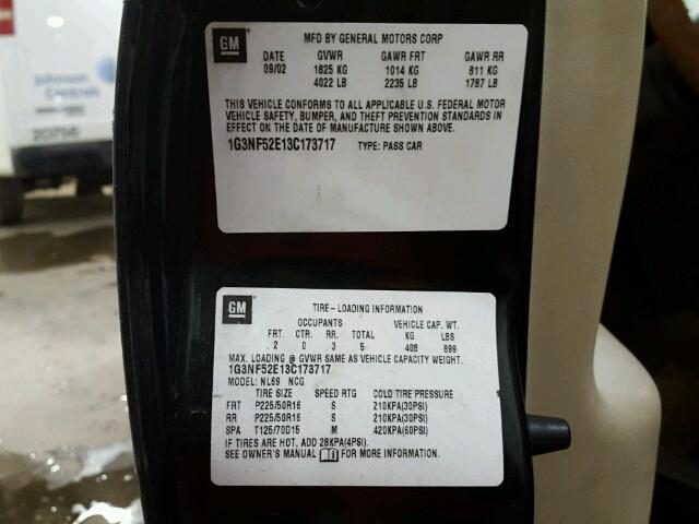 1G3NF52E13C173717 - 2003 OLDSMOBILE ALERO GLS 蓝色 照片 10