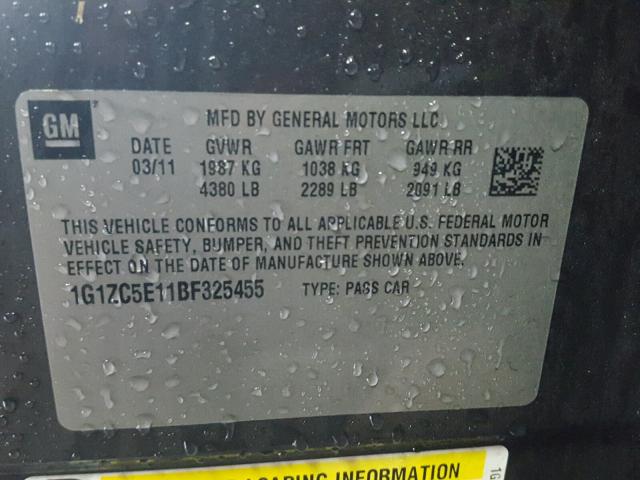 1G1ZC5E11BF325455 - 2011 CHEVROLET MALIBU 1LT 灰色 照片 10