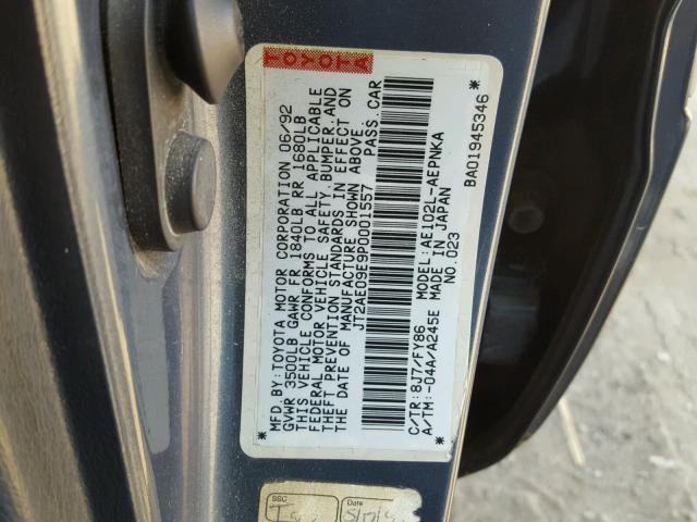 JT2AE09E9P0001557 - 1993 TOYOTA COROLLA LE 蓝色 照片 10