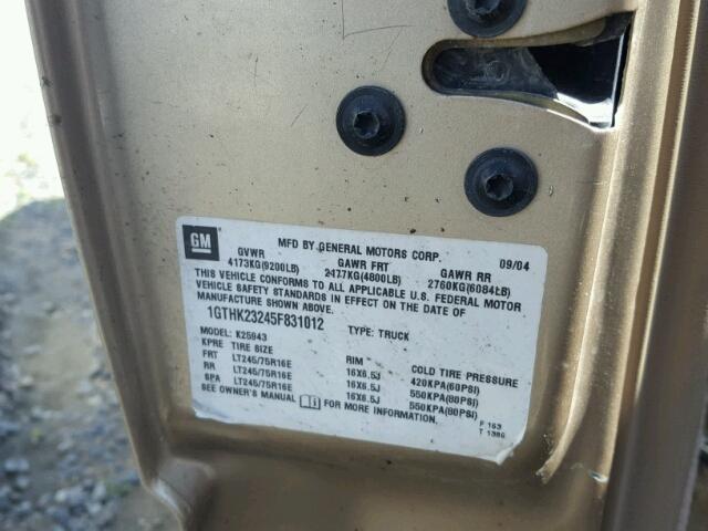 1GTHK23245F831012 - 2005 GMC SIERRA K25 TAN photo 10