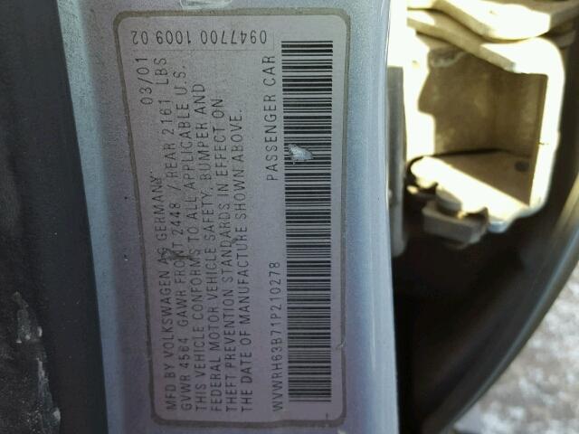 WVWRH63B71P210278 - 2001 VOLKSWAGEN PASSAT GLX 银色 照片 10