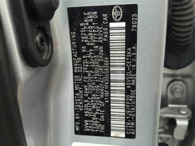 4T1BF1FK3GU582664 - 2016 TOYOTA CAMRY LE SILVER photo 10