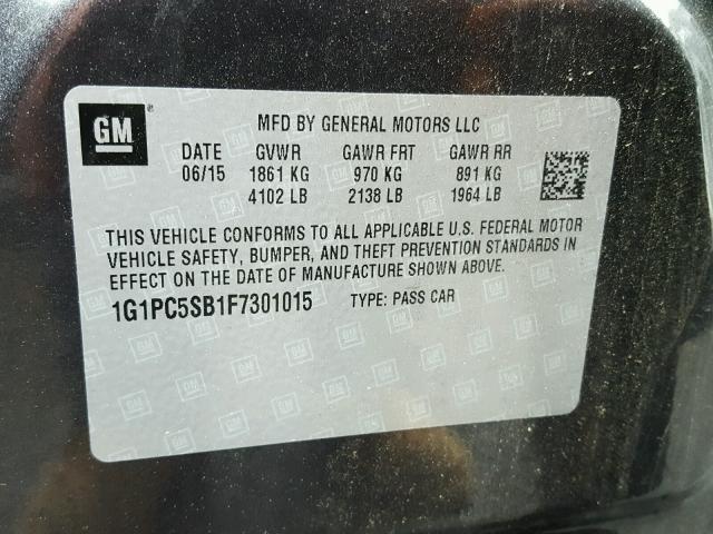 1G1PC5SB1F7301015 - 2015 CHEVROLET CRUZE LT GRAY photo 10