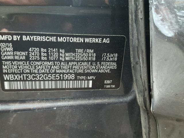 WBXHT3C32G5E51998 - 2016 BMW X1 XDRIVE2 Grau Foto 10