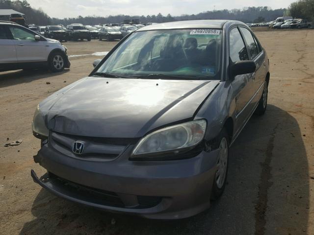 2HGES16525H587301 - 2005 HONDA CIVIC LX GRAY photo 2