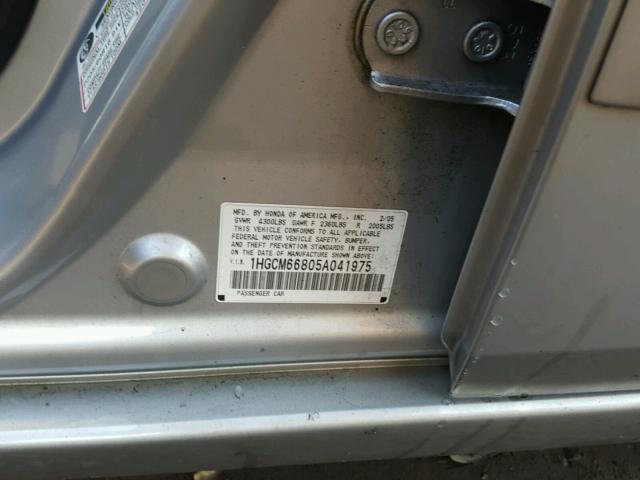 1HGCM66805A041975 - 2005 HONDA ACCORD EX SILVER photo 10