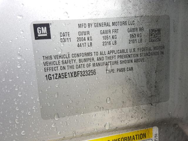 1G1ZA5E1XBF323256 - 2011 CHEVROLET MALIBU LS Gümüş foto 10